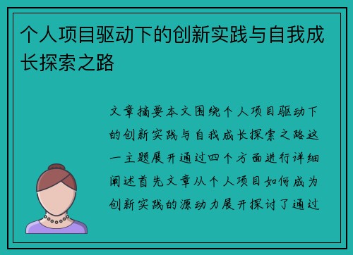 个人项目驱动下的创新实践与自我成长探索之路