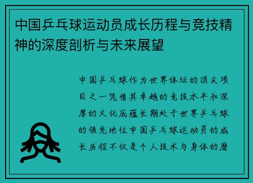 中国乒乓球运动员成长历程与竞技精神的深度剖析与未来展望